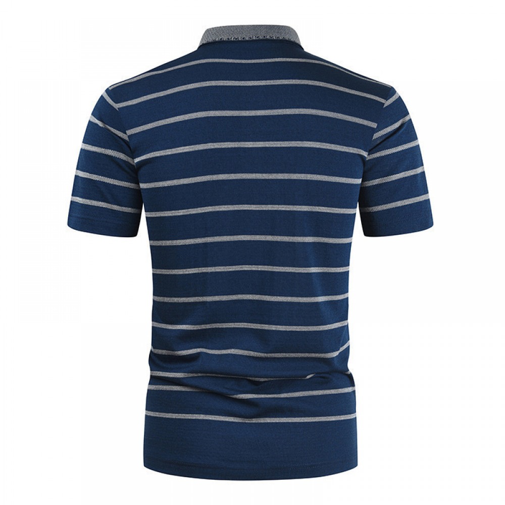 New Summer Men's Striped T-Shirt Mens Lapel Casual Short Sleeves